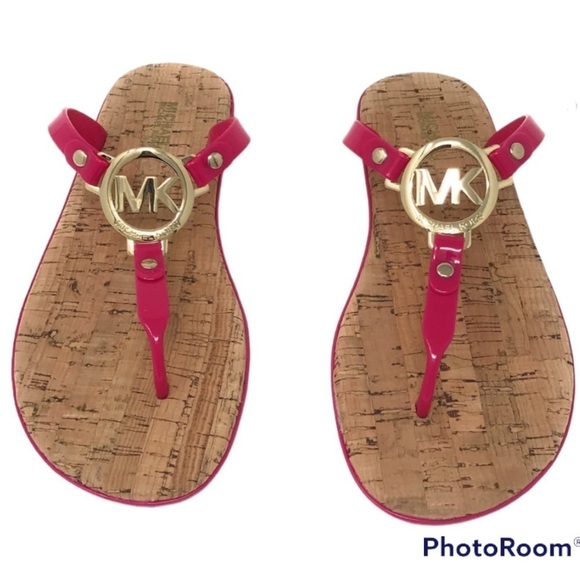 MICHAEL MICHAEL KORS Michael Kors Pink And Silver Cork Flip Flops! - Picture 1 of 7